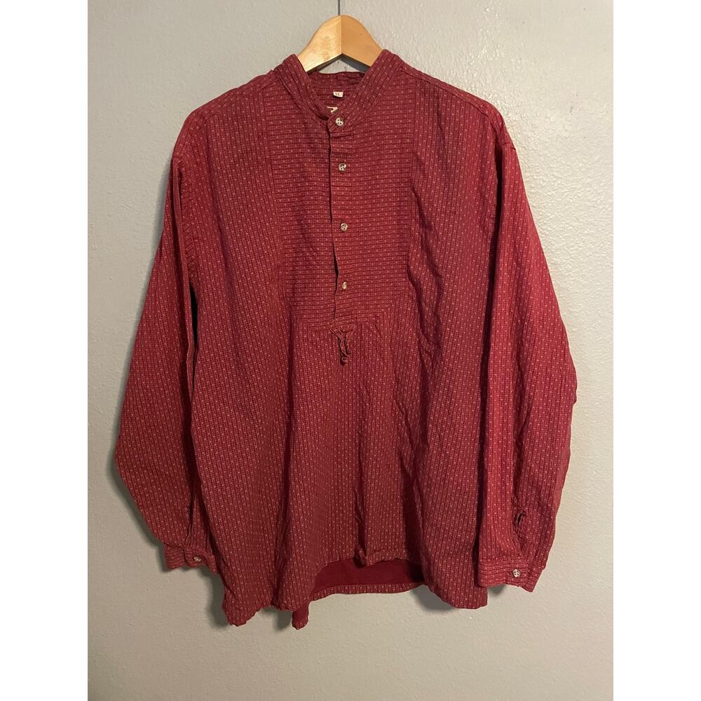Wah Maker Shirt Mens XL Red Frontier Western Band Collar Popover Cowboy Rodeo